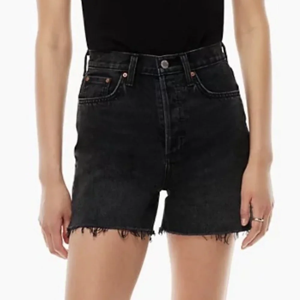 New Aritzia Denim Forum The Yoko Mid Thigh Shorts High-Waisted Long Jean Cut-Off - Picture 11 of 11
